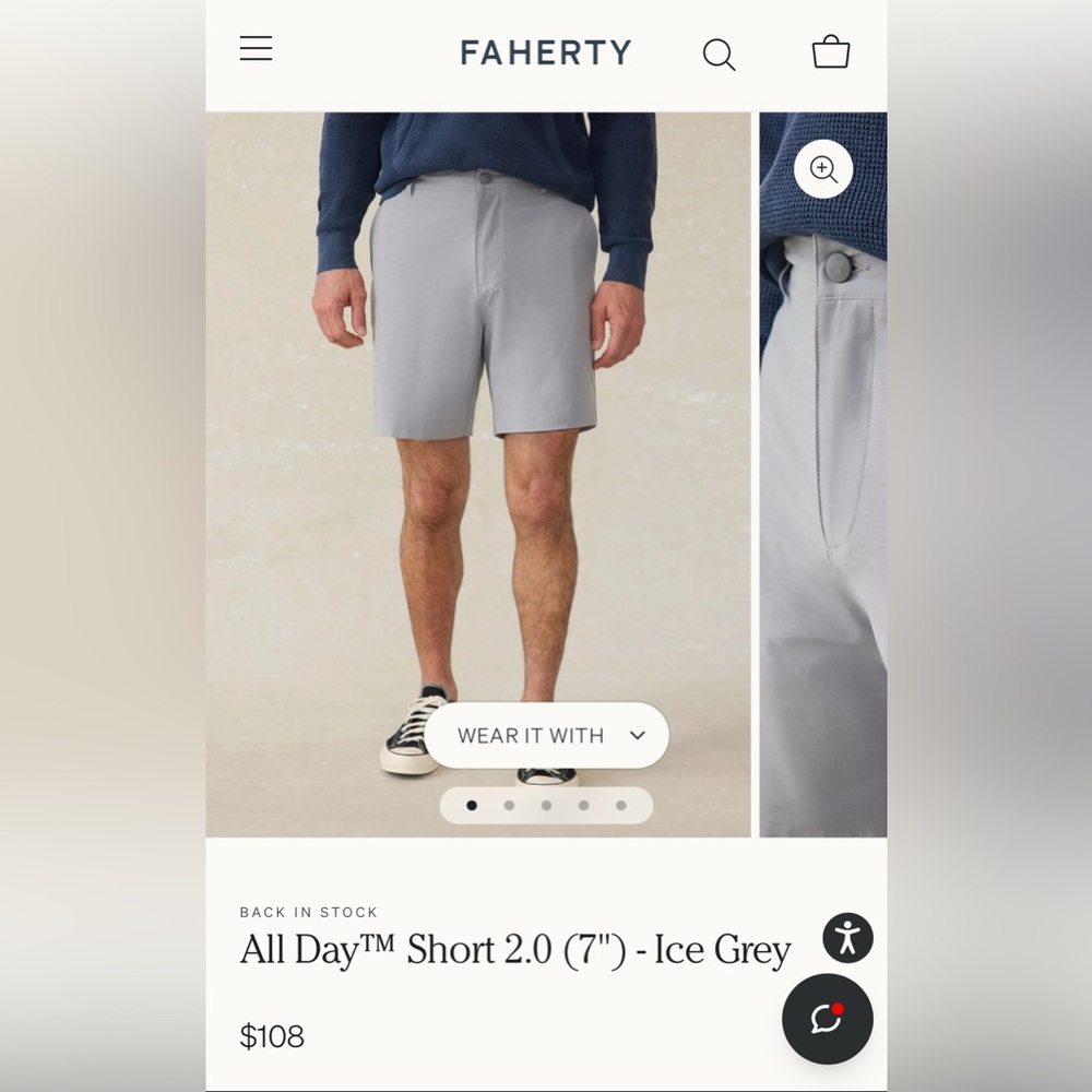 [NWT] Faherty Men's All Day Shorts - Ice Grey - Size 32, 7”